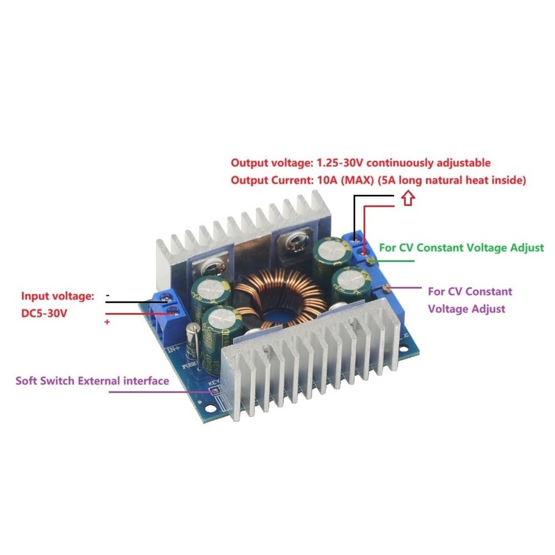 8A Automatic DC-DC Buck Boost Converter Module, High Power Adjustable