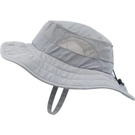 Magracy Kids Adventure Mesh Sun Hat Wide Brim UPF 50+ Beach Hat Adjustable, lightgrey