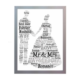 Framed Wedding Word Art A4 Print for the Bride & Groom. Wedding Photo Picture Present Keepsake Gift for New Husband and Wife
