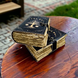 400 Pages Blank Spell Book of Shadows Journal Tree of Life Printed Witchcraft Supplies Wiccan Notebook Handmade Vintage Deckled Paper Grimoire Journal Vintage Journal , Fat Journal Witchy Gifts Women Celestial Gifts Vintage Gifts For Men & Women