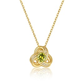 August Birthstone Necklace for Women, Gold Love Knot Crystal Charm Synthetic Peridot Pendant Birthday Jewelry for Wife