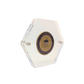 Premium Military Challenge Coin Display Capsule, Hexagonal Acrylic Case with Magnetic Closure, Clear