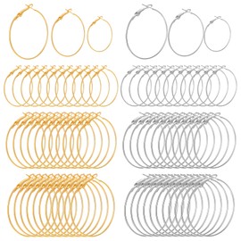 Pack of 72 Earrings Blank Hoop Earrings Gold Silver Large for Jewellery Making 4 cm 5 cm 6 cm Earrings DIY Set Open Beads Hoop Earrings Stainless Steel Earring Crafts DIY Accessories