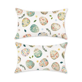 TAJWE - Juego de 2 fundas de almohada de Pascua de 12 x 20 pulgadas, diseño de huevos de colores, fundas de cojín de primavera para sofá, decoración del hogar