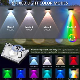 HENRE Solar Fence Lights Outdoor - 9 Color Modes & Cyclical Gradient, IP44 Waterproof Solar Outdoor Lights, Auto On/Off, Fence Lights Solar Powered for Garden, Pathway, Yard Decor (12-Pack)