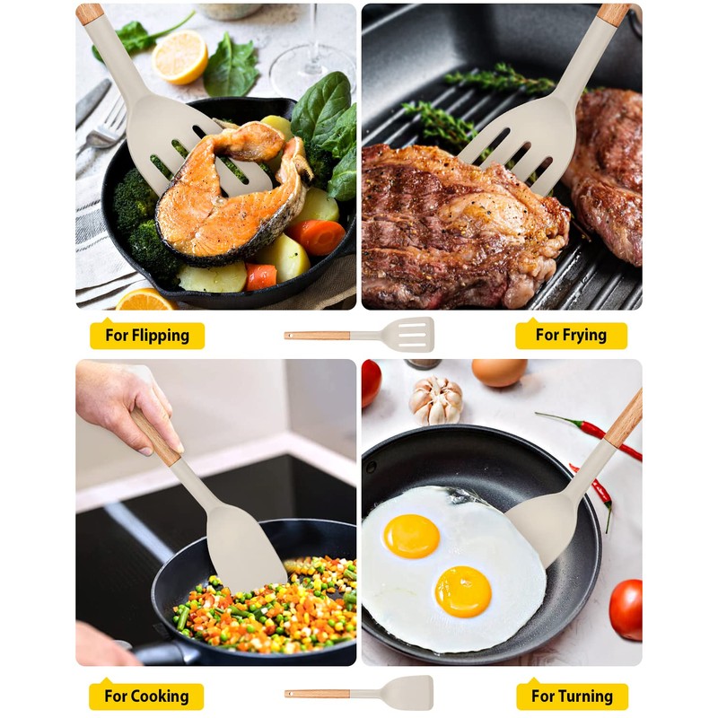 Pack of 2 Silicone Cooking Spatula, Heat Resistant Solid Turner,