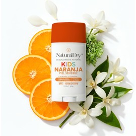 Naturaldry - 2 desodorantes infantiles Kids SIN BICARBONATO DE SODIO unisex Natural ideales para pieles sensibles - No obstruye los poros - SIN ALUMINIO - Sin parabenos - Aroma Naranja para niños y niñas - En Barra