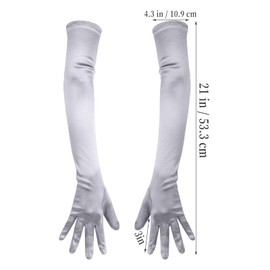 SAVITA Long Elbow Satin Gloves, Stretchy Long Gloves 21inch 1920s Opera Gloves Evening Dancing Party Glove for Women (Silver)