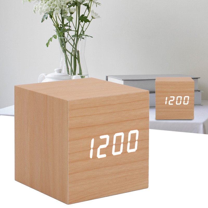 LED Wood Clock Multifunctional Large Display 3 Brightness Eye Protection