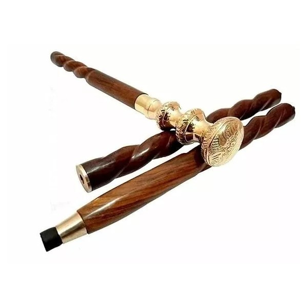 HEAD Solid Brass Royal Design Handle Cane Wooden Walking Stick