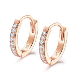 Dicheng Women's Small Sleeper Hoop Earrings in 925 Sterling Silver with AAA Zirconia, Diameter 13 mm, Comes in Jewellery Gift Box, in Silver/Gold/Rose Gold, Silver, Rose-Gold