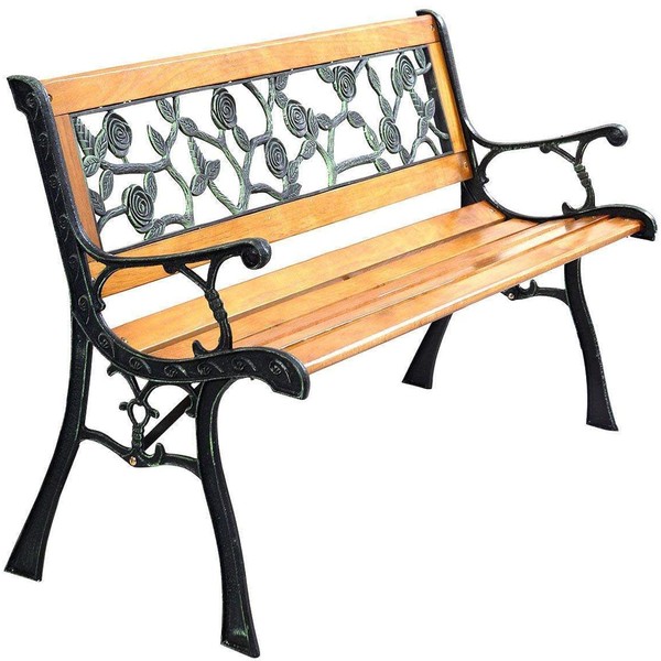 FDW Garden Bench Patio Bench Porch Bnech Chair Deck Hardwood Cast Iron Love Seat