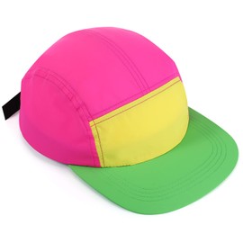 Cindeer 80s 90s Neon Hat Nylon Cap Retro Adjustable Cap for Women Men 80s Costumes Accessories 90s Theme Party(M,Neon Green Brim)