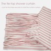 Pink Striped Shower Curtain Hookless Linen Blend Washable for Bathrooms