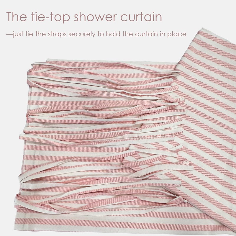 Pink Striped Shower Curtain Hookless Linen Blend Washable for Bathrooms