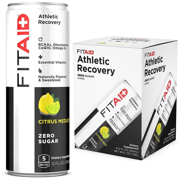 FITAID ZERO, No Artificial Flavors or Sweeteners, Keto-Friendly, Number 1 Post-Workout Recovery Drink, Contains Zero Sugar, BCAAs, Glucosamine, Omega-3s, Green Tea, 5 Calories, 12 Fl Oz (Pack of 4)