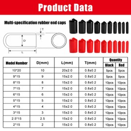 YIXISI 180 Pieces 10 Sizes 2-10 mm Rubber End Caps Assortment Set, Screw Thread Protection, Round Tube, Rubber End Caps, Round Flexible End Caps Made of Vinyl, for Screws, Pipes, Cables