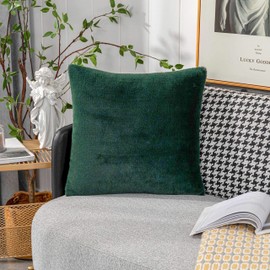 Home Brilliant Green Fur Pillow Covers 18x18 Fluffy Fuzzy Green Throw Pillows for Couch Faux Fur Pillow Cases for Spring Holiday Sofa, 18x18 inch, 45cm, Emerald Green