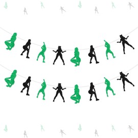 Cheereveal 2 Pack Twerk Garlands Green and Black for Girls Woman, Pole Dance Glitter Banner Decorations, Funny Stripper Theme Bachelorette Birthday Bridal Shower Engagement Party Supplies
