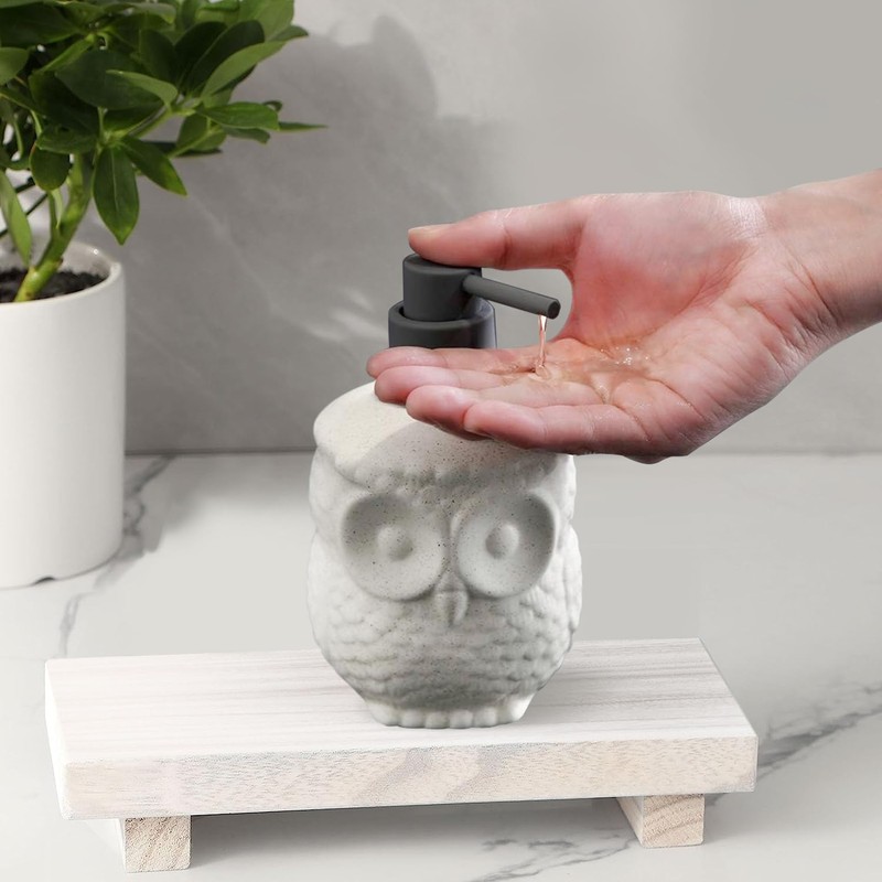 Sylfu Owl Ceramic Liquid Soap Dispenser - 15.2oz Refillable for