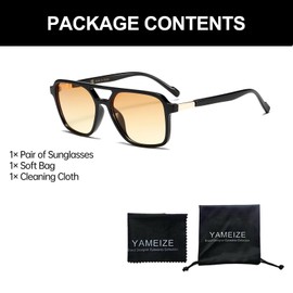YAMEIZE Classic Double Bridge Rectangle Sunglasses - for Women Men Retro 70s Pilot Square Vintage Shades Driving Outdoor