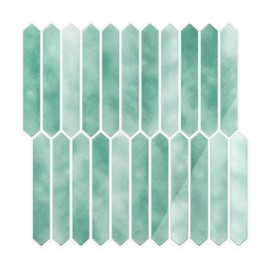 VEELIKE Long Hexagon Peel and Stick Tile Backsplash Green Back Splash Stick on Tiles for Kitchen Bathroom Renters 6 Sheets Waterproof Self Adhesive Kitchen Backsplash Ceramic Tile Stickers 12''x12''