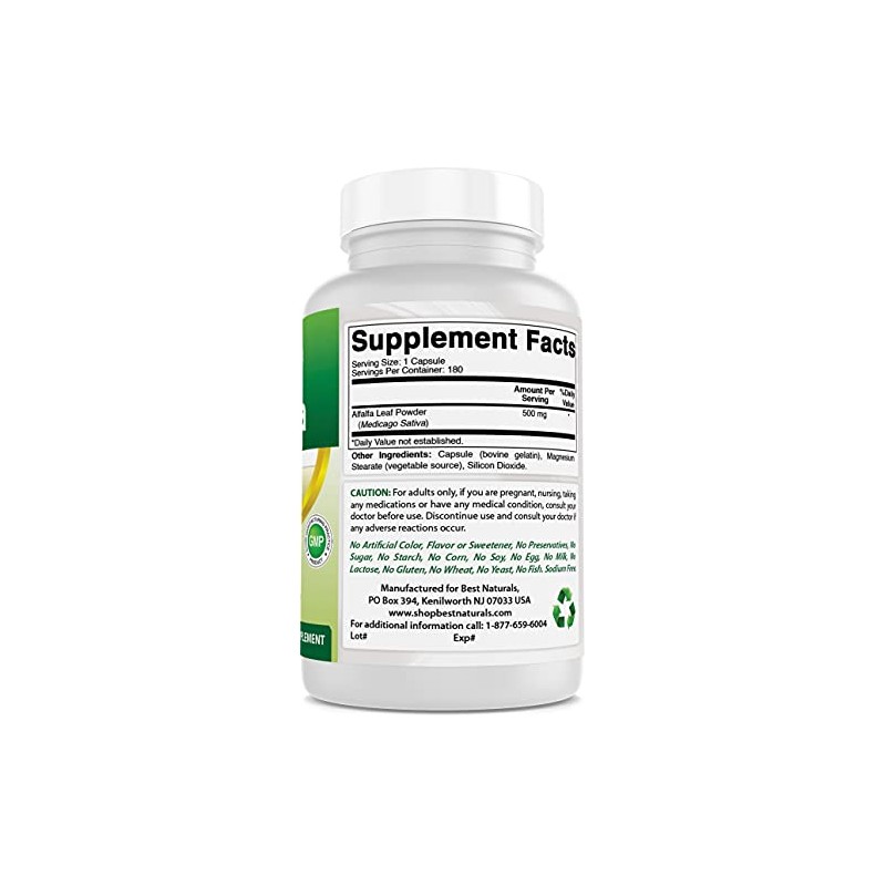 Best Naturals Alfalfa Green Super Food 500 mg 180 Capsules