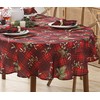 Newbridge Holiday Spruce Plaid Christmas Fabric Tablecloth, Holly, Evergreens, Acorn