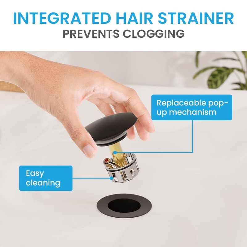 Bächlein Universal Drain Set with Overflow (Matt Black) - Brass