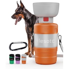 lesotc Dog Water Bottle Portable, 28oz Portable Dog Water Bottle with Bowl, Leak Proof Travel Bowl Dispenser for Dogs, One-Hand Squeeze Puppy Essentials