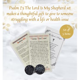 Psalm 23 Coin,with Psalm 23 Prayer Card, Spanish Salmo 23 Laminated Holy Prayer Card, The Lord's Prayer,Lord Is My Shepherd Psalm Coin, Scripture Prayer Cards Set ,5 Items