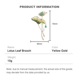 14K Gold Lotus Leaf Brooch with Sparkling Moissanite & Pearl, Elegant Flower Design - Unique Jewelry Gift for All Occasions (Green)