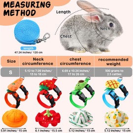 Dansydaisy 8 Pcs Adjustable Rabbit Harness and Leash Set with Summer Hat Pet Outfits for Bunny Kitten Puppy Costumes