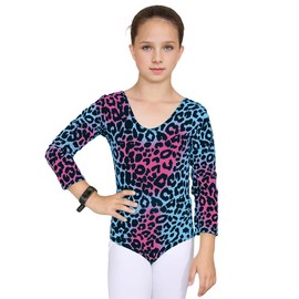 The Fancy Dress®GIRLS KIDS NEW MULTI LEOPARD PRINT LONG SLEEVE STRETCH MICROFIBER DANCE GYMNASTIC LEOTARD BODYSUIT TOP (7-8 Years)
