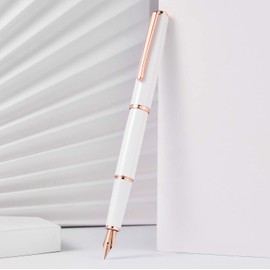 Pluma estilográfica Hong Dian 920 de metal blanco, punta extra fina chapada en oro rosa, bolígrafo clásico con convertidor de tinta