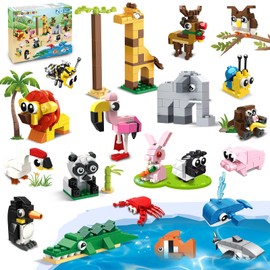 HOGOKIDS 20 Pack Valentines Party Favors for Kids - Animals Building Blocks Toy Set for Kids Valentines Day Classroom Prizes Goodie Bags Stocking Stuffer Birthday Gifts for Boys Girls Ages 6-12