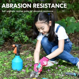 Vgo... Kids Garden Gloves in Leather Palm No-slip, Children Toddler Work Gloves for Gardening Yard Paly Outdoor Gift Boys&Girls, 1 pair