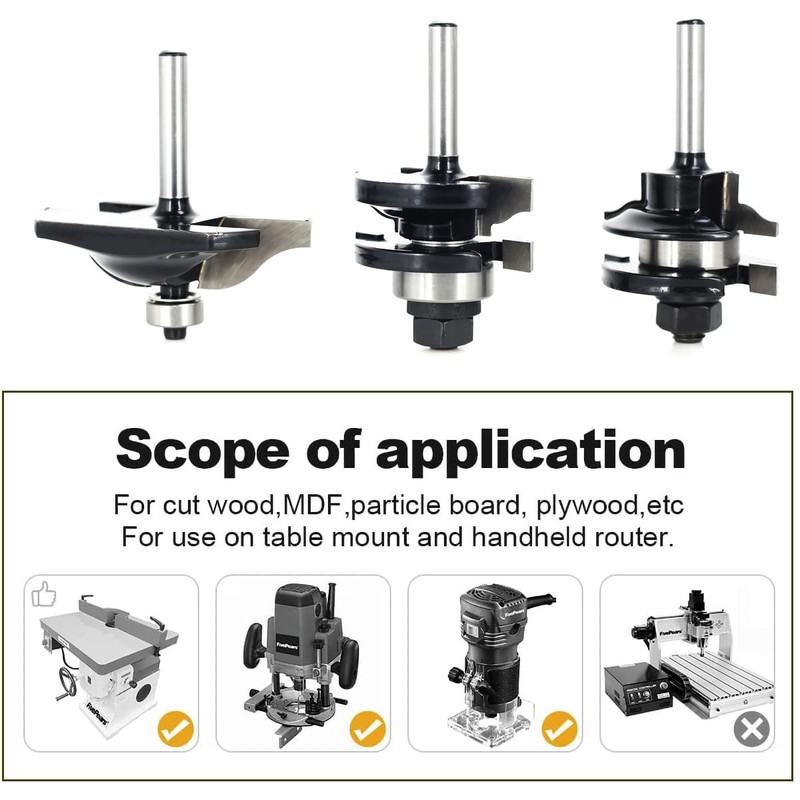 3PCS Cabinet Door Router Bit Set 1/4 Shank, Raised Panel