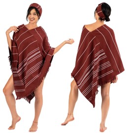 Avvexa Shawl-Style 100% Cotton Turkish Towel Robe for Women, Poncho Towel, Surf Poncho, Beachside Towel Dress + Headband, Wearable Bath towel for Women, Towel Cover-Ups for Women, Dressy Surfer Towel
