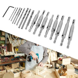 Self Centering Drill Bit Set 17pcs Woodworking Self Centering Drill Bit, Hex Shank Self Centering Hinge Tapper Core Drill Bit for Woodworking Window Door Hinge with 8 Drill Bits