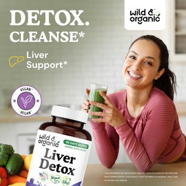 Wild & Organic Liver Detox Capsules - Milk Thistle Silymarin, Dandelion Root Cleanse Formula - Vegan Milk Thistle Supplement for Liver Support - 180 Capsules - 3-Month Supply - Non-GMO