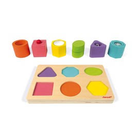 Janod J05332 I Wood Shapes & Sounds 6-Block Puzzle, Multicolored