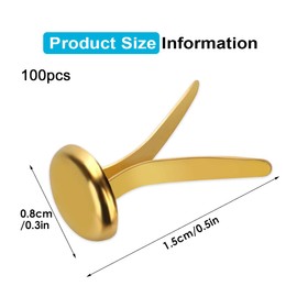 AORHOFJ Pack of 100 Mini Brad Round Head Clips, Pattern Pocket Clip, Metal Round Head Clip, Scrapbook, Double Head Pattern Clip for School Office, Paper Letter Holder, Craft DIY (Gold)