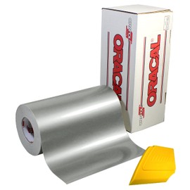 Oracal 751 Premium Long-Term Indoor & Outdoor Craft Vinyl 12in x 6ft Roll for Cutters and Plotters Including Hard Yellow Detailer Squeegee (Metallic Silver)