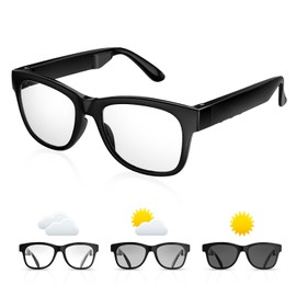 QZTELECTRONIC Smart Bone Conduction Glasses Bluetooth with Open-Ear Headphones, Photochromic Blue Light Blocking Lenses, IPX6 Waterproof, Hands-Free Calls/Music, Ideal Gifts for Dad/Men-Upgraded