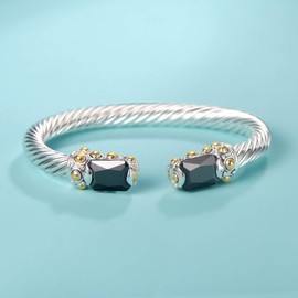 UNY Designer Inspired Jewelry Radiant CZ cable Wire Antique Bangle Elegant Beautiful Christmas Gift (Black)