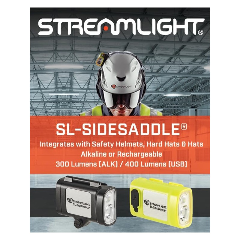 Streamlight 61627 SL-Sidesaddle USB 400-Lumen Rechargeable Hands-Free Universal Hard Hat,