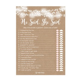 25 Rustic Wedding Bridal Shower Engagement Bachelorette Anniversary Party Game Ideas, He Said She Said Cards For Couples, Funny Co Ed Trivia Rehearsal Dinner Guessing Question Fun Kids Supplies Kit