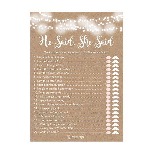 25 Rustic Wedding Bridal Shower Engagement Bachelorette Anniversary Party Game
