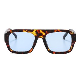 LJCZKA Vintage Square sunglasses for Women Men Rectangle Frame Trendy 90s UV400 Protection Sun Glasses for Driving Outdoor (LeopardBlue)